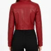 Women Red Wax Cropped Harrington Leather Jacket