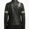 Striped Black Biker Leather Jacket for womens