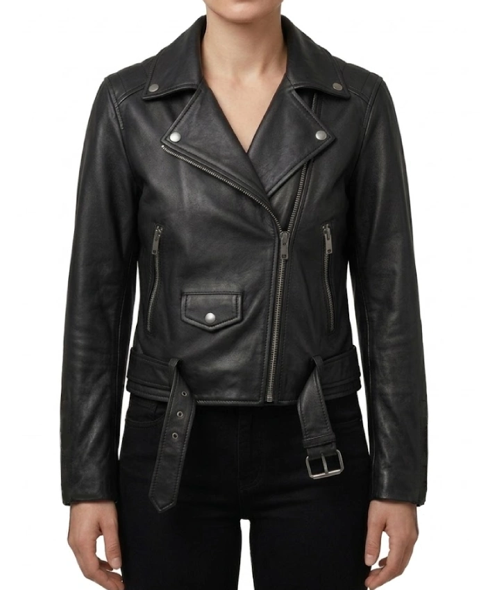 Vyxen Cropped Biker Leather Jacket for Womens
