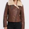 Aviator Dark Brown Leather Jacket for Womens