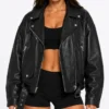 Biker Black Oversized Leather Jacket for Womens