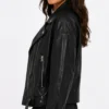Womens Biker Black Leather Oversized Jacket