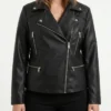 Womens Black Biker Leather Quilted Jacket