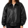 Womens Drop Shoulder Black Bomber Leather Jacket