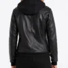 Womens Black Leather Trucker Jacket with Attached Hoodie