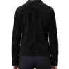 Womens Black Suede Jacket with Real Leather Collar
