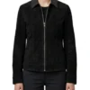 Women's Black Suede Jacket with Real Leather Collar