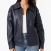 Blue Oversized Leather Jacket for Womens