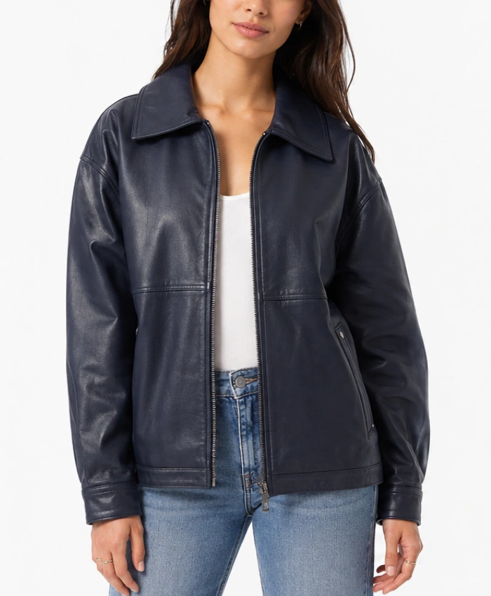 Blue Oversized Leather Jacket for Womens