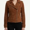 Brown Suede Biker Jacket for Womens