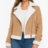 Brown Suede Biker Jacket With White Fur for Womens