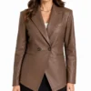 Buy Brown Two Button Leather Blazer for Womens