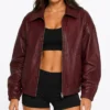 Womens Burgundy Baggy Leather Jacket
