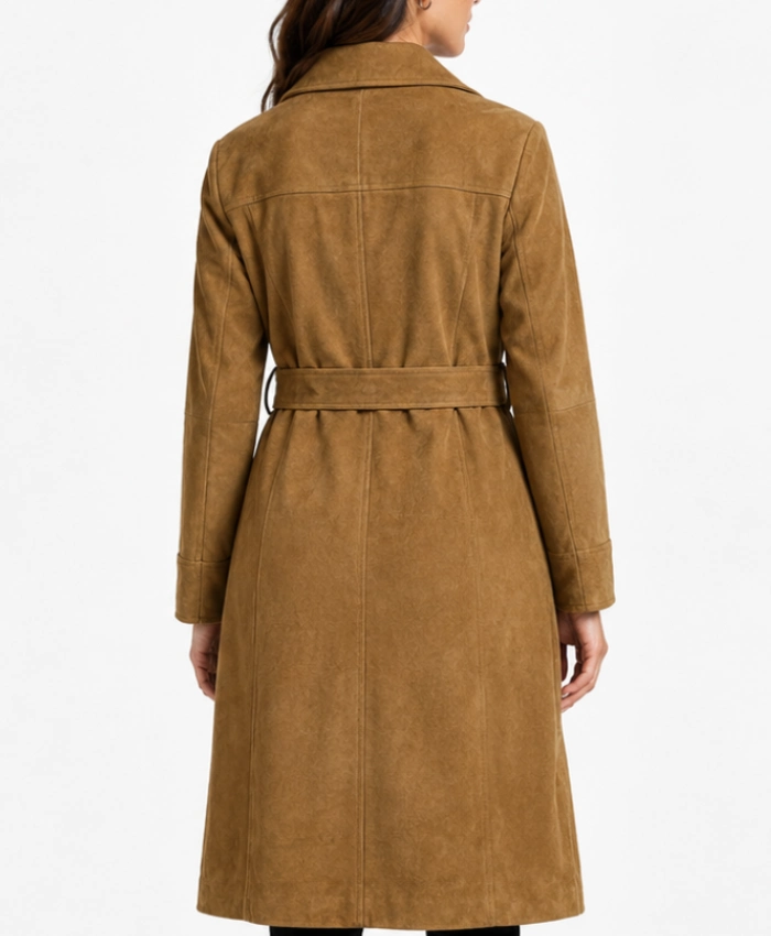 Womens Button Down Brown Suede Coat