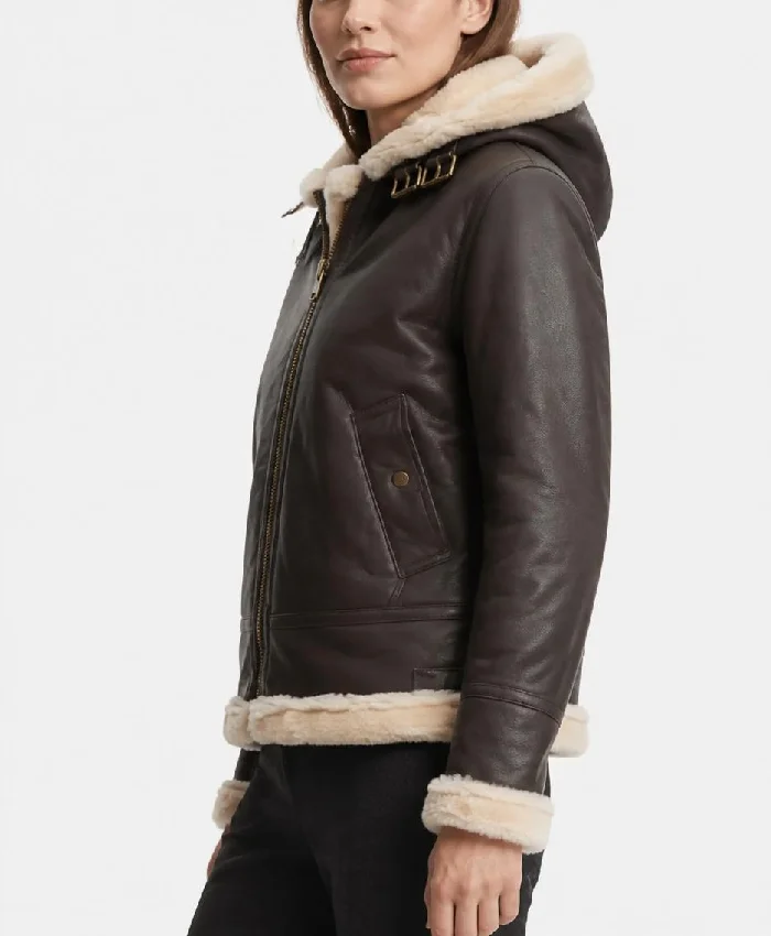 Womens Calista Brown Shearling Leather Jacket
