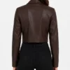 Womens Cognac Single Button Leather Cropped Blazer