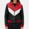 Colorblock Leather Bomber Jacket for Womens