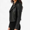 Womens Cropped Biker Leather Jacket Black
