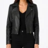 Cropped Womens Biker Leather Jacket in Black