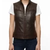 Dark Brown Biker Leather Vest for Womens