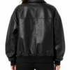 Womens Black Bomber Drop Shoulder Leather Jacket
