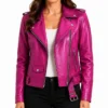Hot Pink Metallic Leather Jacket for Womens