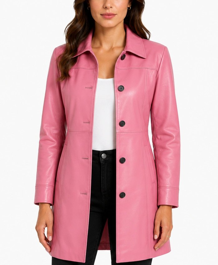 Buy Leather Pink Car Coat for Womens