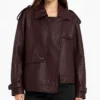 Leather Look Bomber Brown Trench Coat for Womens