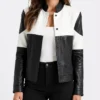 Monochrome Racer Leather Jacket for Womens