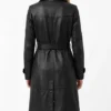Womens Moonlight Black Leather Trench Coat with Belt