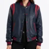 Womens Navy Varsity Style Leather Jacket