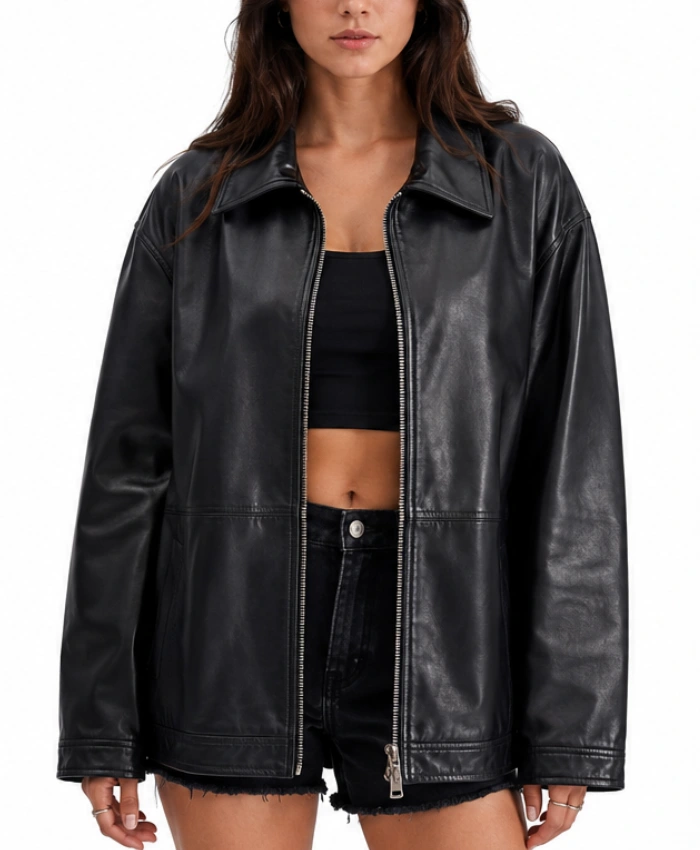 Buy Oversized Black Leather Jacket for Womens