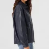 Womens Blue Leather Jacket in Oversized fit