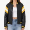 Oversized Womens Yellow and Black Leather Bomber Jacket
