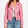 Bike Style Womens Pink Leather Jacket