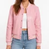 Pink Leather Varsity Jacket for Womens