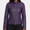 Cafe Racer Womens Purple Leather Jacket
