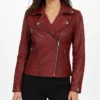 Real Leather Asymmetrical Biker Style Jacket For Women