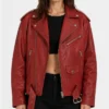 Womens Red Biker Leather Oversized Jacket