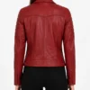 Red Biker Style Real Leather Jacket for Womens