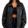 Womens Slouchy Leather Jacket in Black