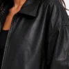 Womens Slouchy Leather Jacket in Black Color