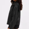 Womens Slouchy Black Leather Jacket closeup image
