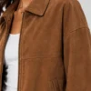 Womens Tan Brown Oversized Drop Shoulders Style Suede Leather Jacket