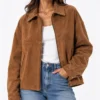 Tan Brown Oversized Suede Leather Jacket for Womens