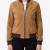 Tan Suede Bomber Jacket for Womens