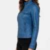 Womens Tavares Vivid Blue Biker Style Leather Jacket