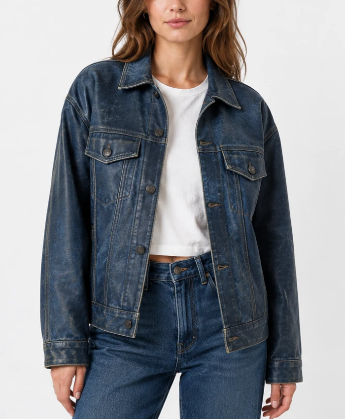 Buy Womens Washed Oversized Leather Jacket