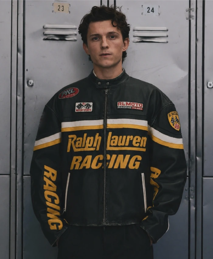 Tom Holland 2026 Racing Black Leather Jacket