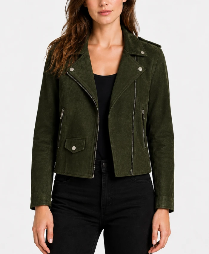 Armand Suede Biker Jacket in Green